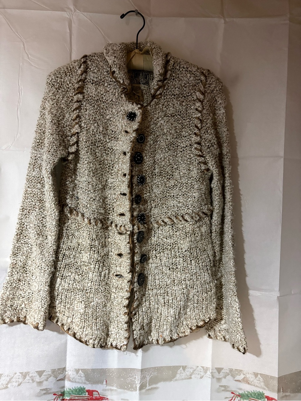 Textured Teddy Button-Front Jacket in Oatmeal